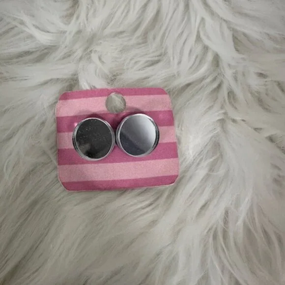 Silver Mirror Circle Stud Earrings Handmade 8718 Handmade NWT Boutique - Picture 1 of 3